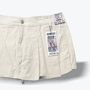 Rewash Pleated Skort Tan Khaki Mini Raw Hem Cotton Stretch Size 13 NEW